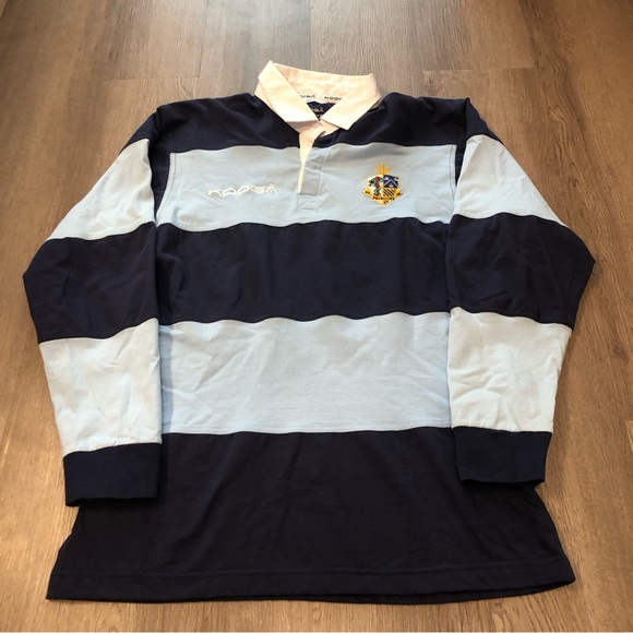Kooga Shirts Kooga Long Sleeve Rugby Polo Jersey Match Shirt Columbia Ps Blue Stripe Mens M